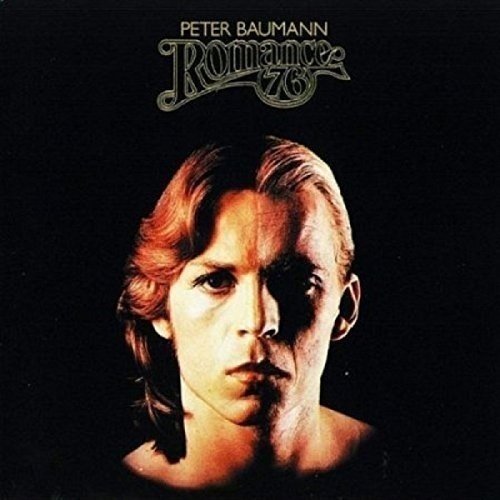 Album cover for Peter Baumann’s “Romance ‘76” featuring a split-face portrait.