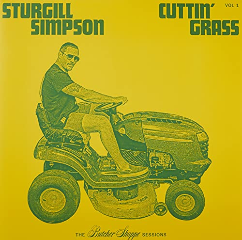 Yellow album cover featuring Sturgill Simpson on a riding lawnmower.