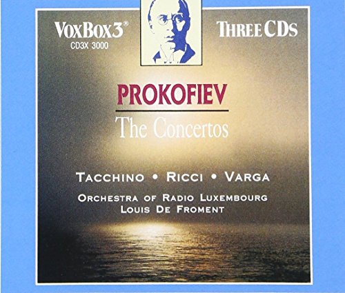 CD box set of Prokofiev concertos with portrait and blue gradient background.