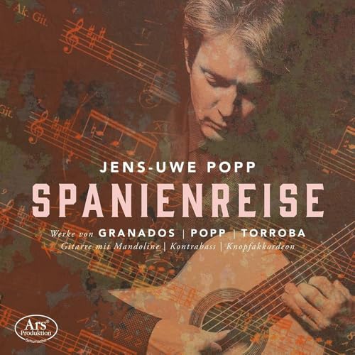 CD cover: guitarist with sheet music, titled "SPANIENREISE.