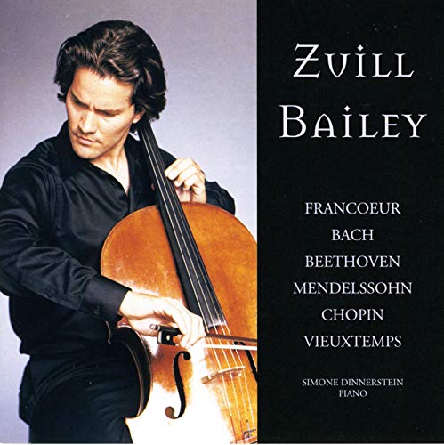 Cellist Zuill Bailey on album cover with composers’ names listed.