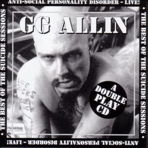 CD cover featuring a close-up of GG Allin with tattoos and a dark background.