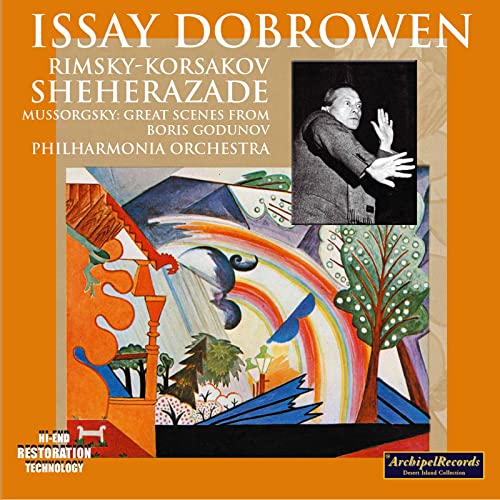 CD cover for “Scheherazade” featuring conductor Issay Dobrowen and abstract art.