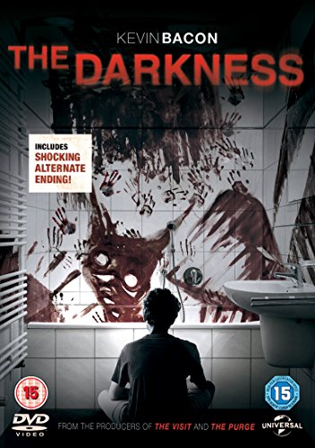 DVD cover for "The Darkness" featuring a boy and blood-splattered bathroom.