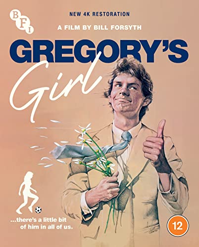 Gregory's Girl" Blu-ray cover featuring a young man with flowers and a tie.
