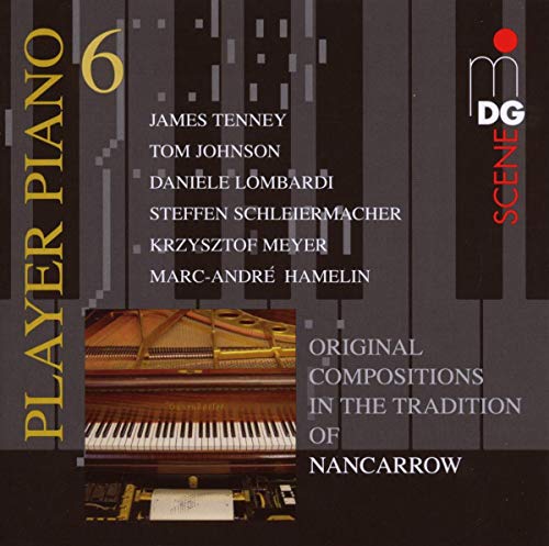 CD cover for “Player Piano 6” featuring a piano keyboard and composers’ names.