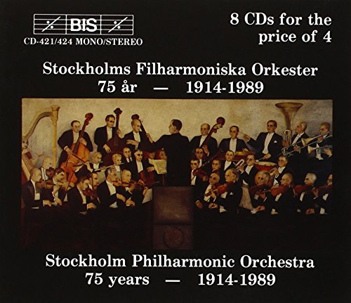 CD case for Stockholm Philharmonic Orchestra’s 75th anniversary, featuring musicians.