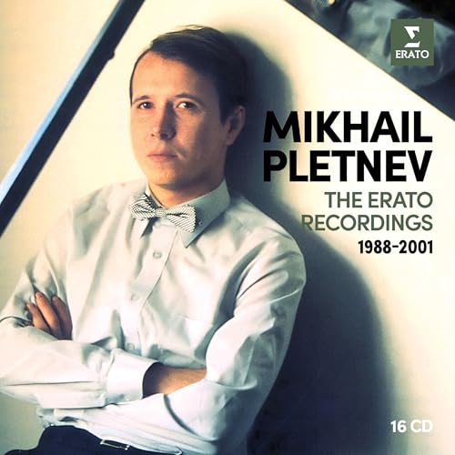 CD cover featuring portrait of pianist Mikhail Pletnev in a suit.