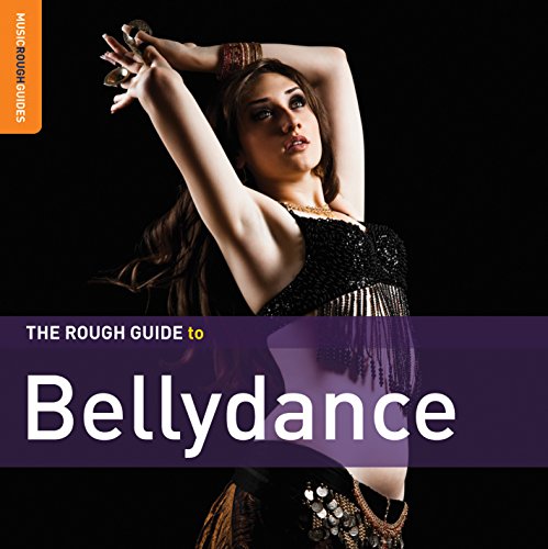 Bellydancer in black beaded top with arms raised, album cover.