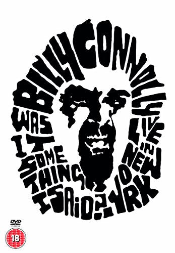 Black and white graphic of Billy Connolly's face formed by the text of his name.