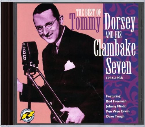 Tommy Dorsey portrait with trombone and microphone on a CD cover.