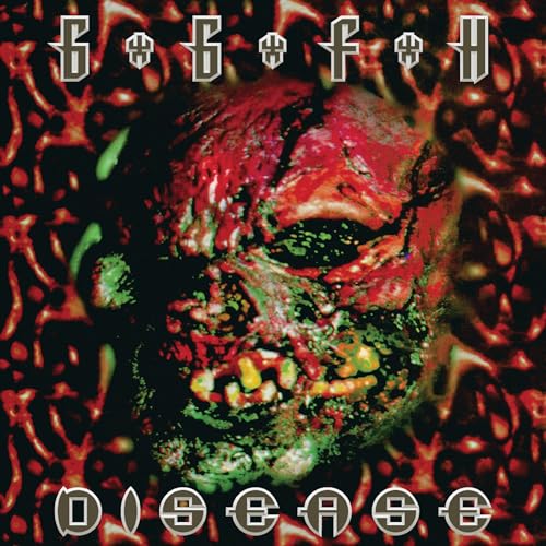 Album cover featuring a grotesque, decaying face against a dark, red-patterned background.