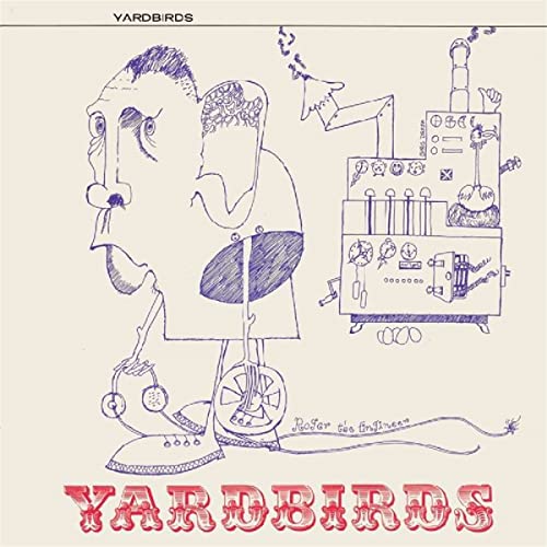 Yardbirds album cover: whimsical line drawing of a man and machine.