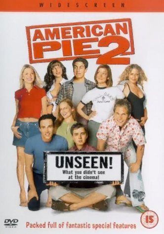 American Pie 2" DVD cover featuring a group of young adults and a banner.