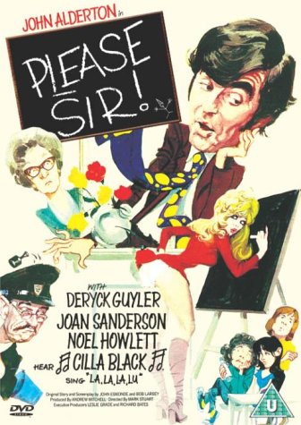 Illustrated DVD cover for Please Sir! featuring a teacher, students, and a blackboard.