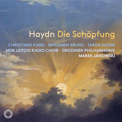 CD cover for Haydn’s “Die Schöpfung” with a cloudy, golden sky.