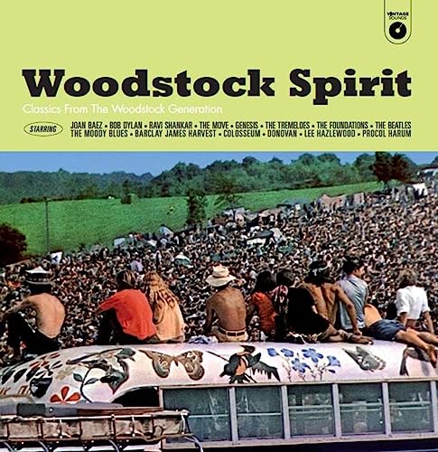 Woodstock album cover showing a large crowd and a painted VW bus.
