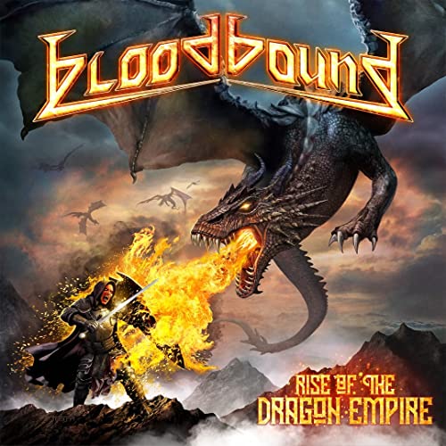 CD cover: dragon breathing fire over a warrior in a landscape.