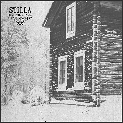 Black and white album cover depicting a rustic wooden cabin in snow.