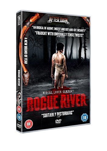 DVD cover for horror film "Rogue River" featuring a woman by water.
