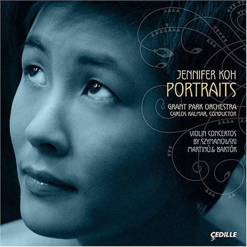 CD cover featuring a portrait of violinist Jennifer Koh in blue tones.