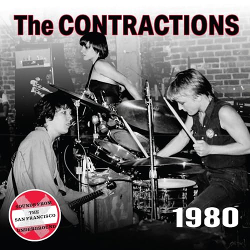 Black and white photo of a band, "The Contractions - 1980" CD.