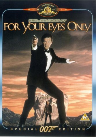 DVD cover for “For Your Eyes Only” featuring Roger Moore as James Bond.