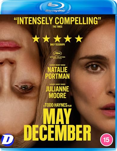 May December" Blu-ray cover featuring Natalie Portman and Julianne Moore.