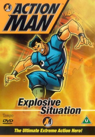 Action Man DVD cover featuring a muscular cartoon hero in blue.