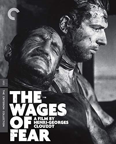 Black and white film poster for “The Wages of Fear,” showing two men.