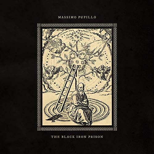 Black and gold illustrated vinyl album cover with a man and ladder.