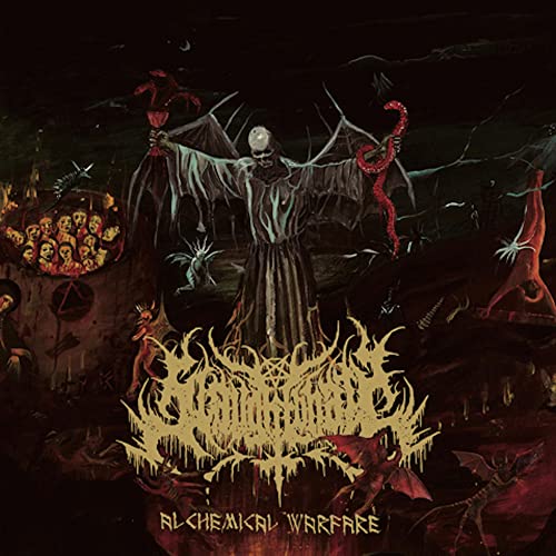 Dark fantasy album cover with a skeletal figure and swirling red forms.