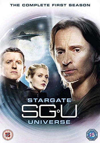 Stargate Universe" Season 1 DVD cover featuring three actors in space imagery.