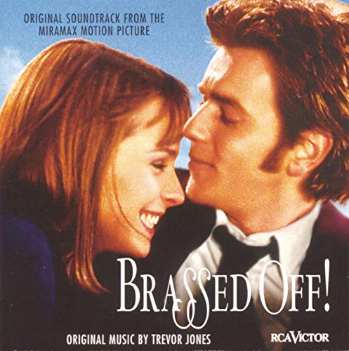 CD cover for “Brassed Off!” featuring a couple and brass band text.