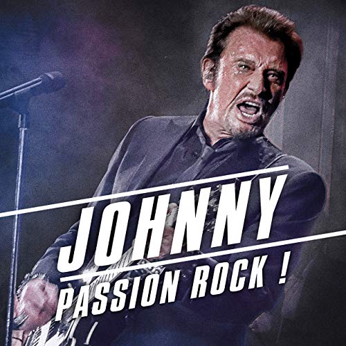 Johnny Hallyday singing into a microphone, album cover for "Johnny Passion Rock!".