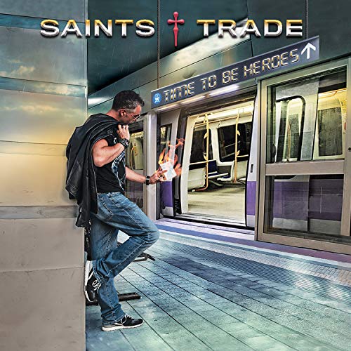 CD cover: man with book stands in a subway station.