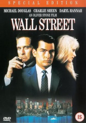 Wall Street" DVD cover featuring Michael Douglas, Charlie Sheen, and Daryl Hannah.