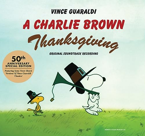 CD cover for "A Charlie Brown Thanksgiving" featuring Snoopy and Woodstock.