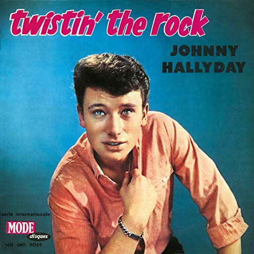 Album cover featuring Johnny Hallyday in an orange shirt, blue background.