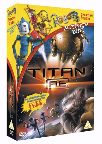 Titan A.e." DVD cover featuring robots and a space battle scene.
