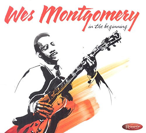 Wes Montgomery album cover, watercolor-style portrait playing a red guitar.