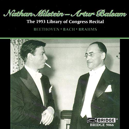 Black and white photo of Nathan Milstein and Artur Balsam in formal wear.