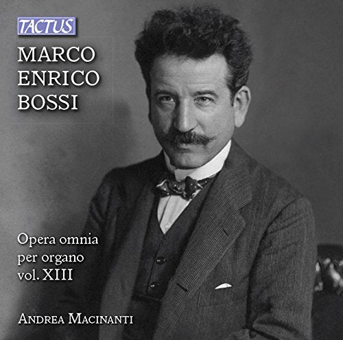 CD cover featuring a black and white portrait of Marco Enrico Bossi.