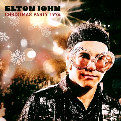 Elton John in sparkly glasses and a knit hat, album cover.