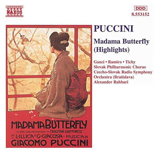 CD cover for Puccini’s *Madama Butterfly* highlights, featuring a woman in kimono.