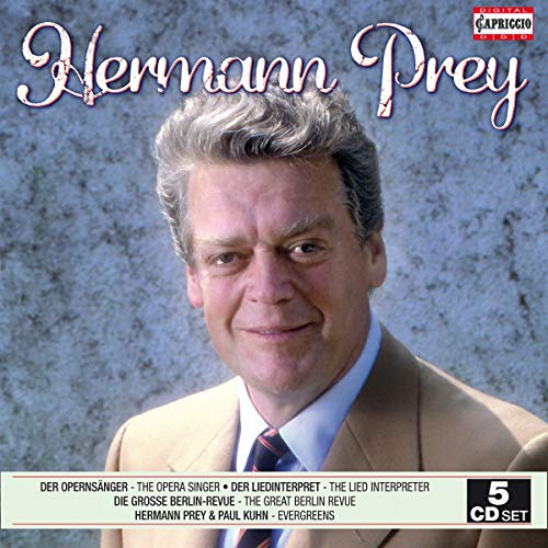 Portrait of Hermann Prey on a CD cover with text and 5 CD set label.