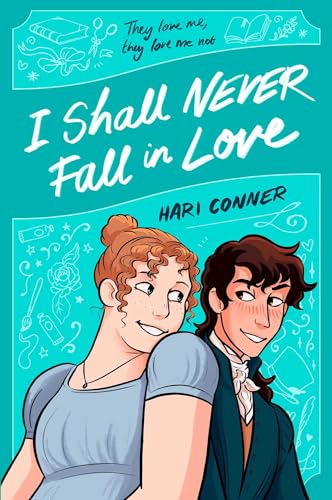 Book cover of I Shall Never Fall in Love by Hari Conner showing two characters.