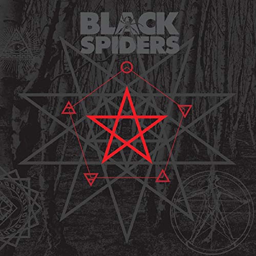 CD cover for Black Spiders, featuring occult symbols and dark forest imagery.