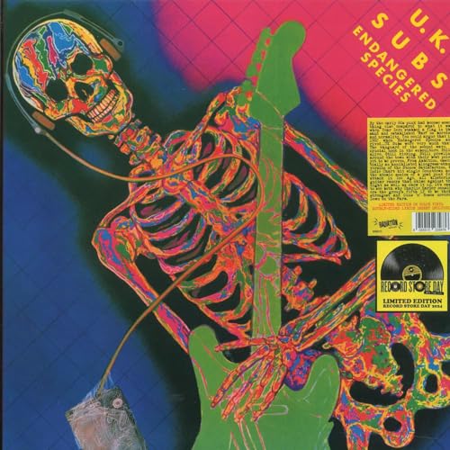 Album cover for Uk Subs’ “Endangered Species” featuring psychedelic skeleton art.