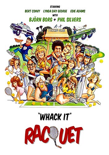 Racquet" DVD cover featuring a cartoonish group around a tennis court.